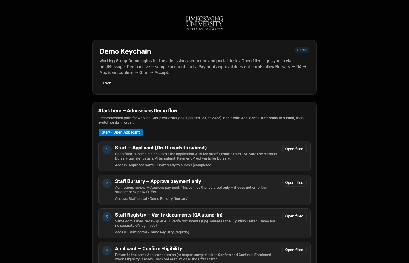 Demo Keychain unlocked with Start here sequence