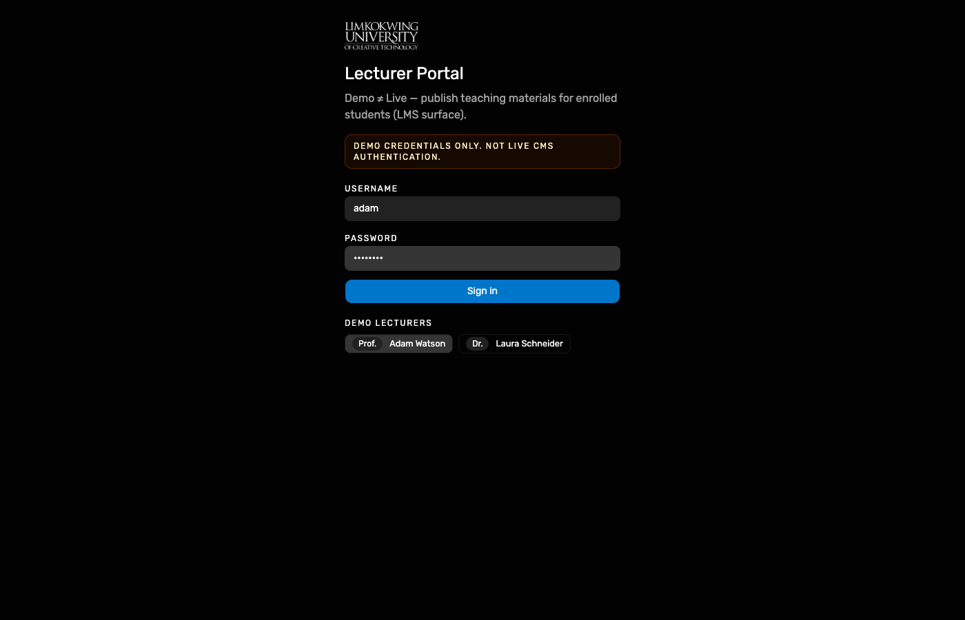 Lecturer Portal sign-in