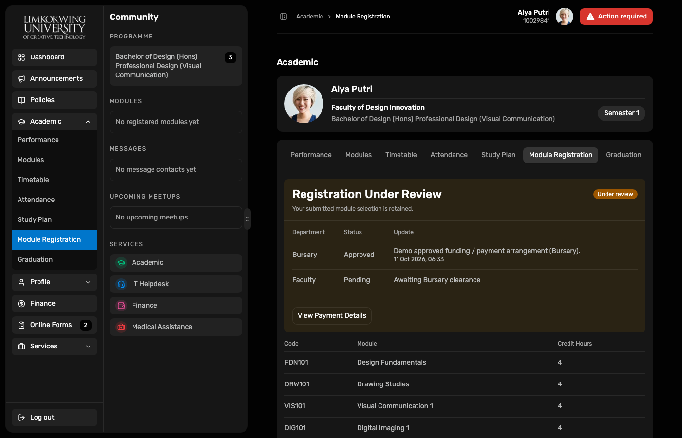 Module Registration under review with module list