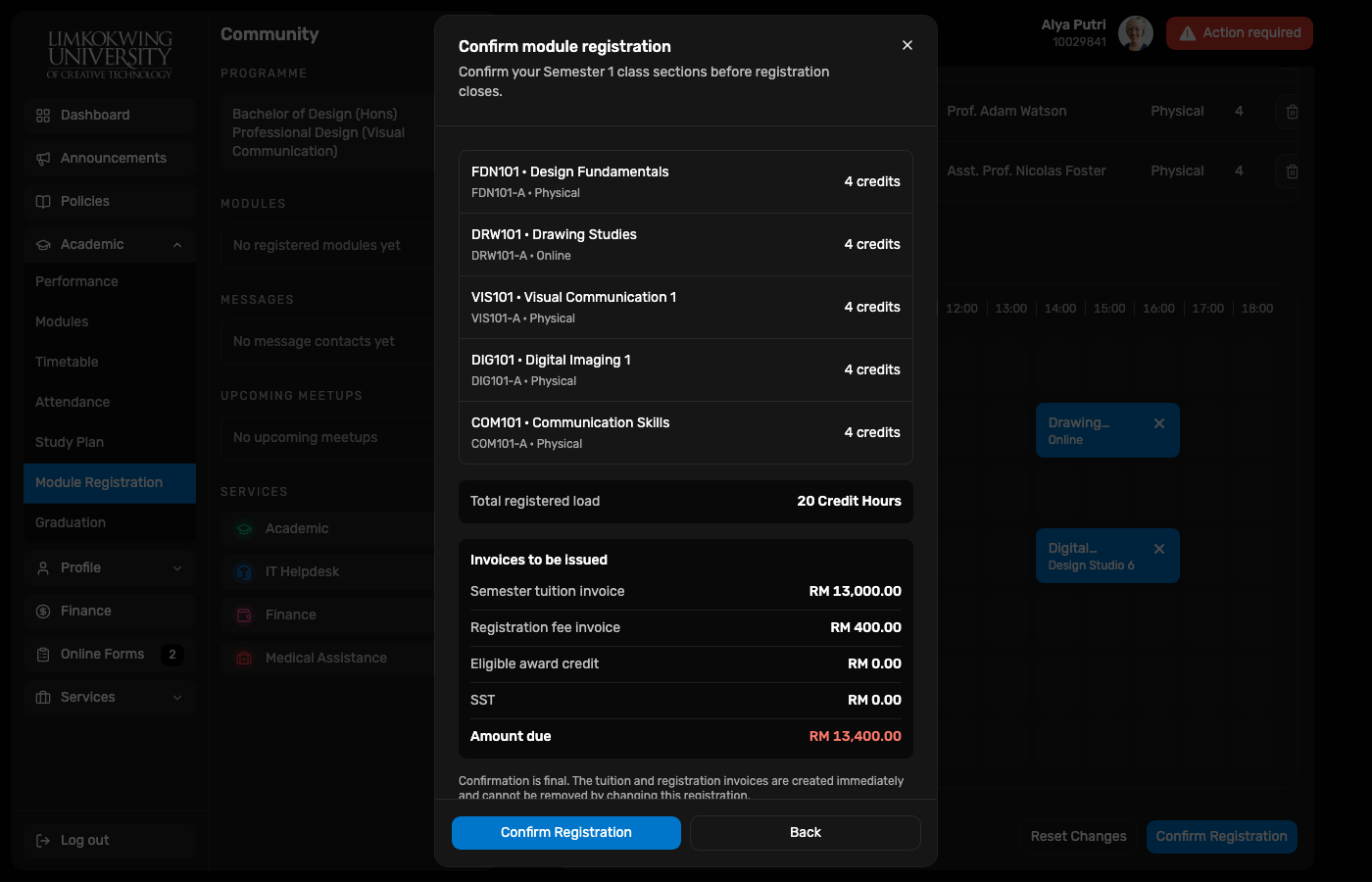 Confirm registration fee preview dialog